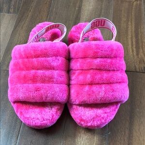 UGG Vibrant Pink Fluffy Slides